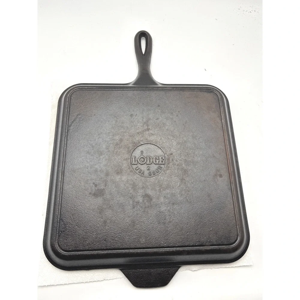 Lodge 10.5 Inch Square Cast Iron Griddle Pan 9SGR USA Made Black